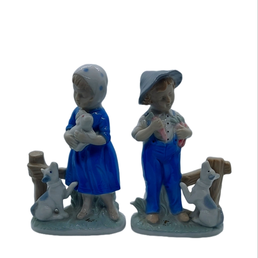 Lego Porcelain Statues of Boy with dog, Girl with dog